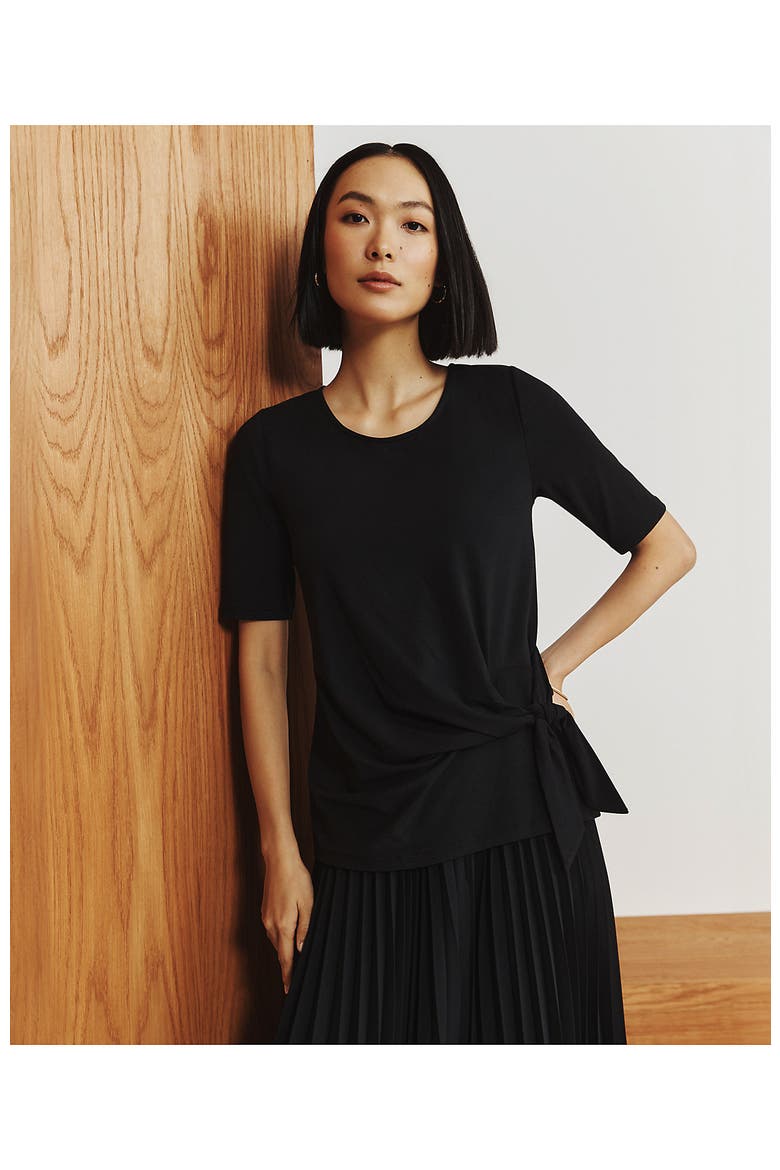 Lightweight Jersey Tie Front Top, Alternate, color, Black