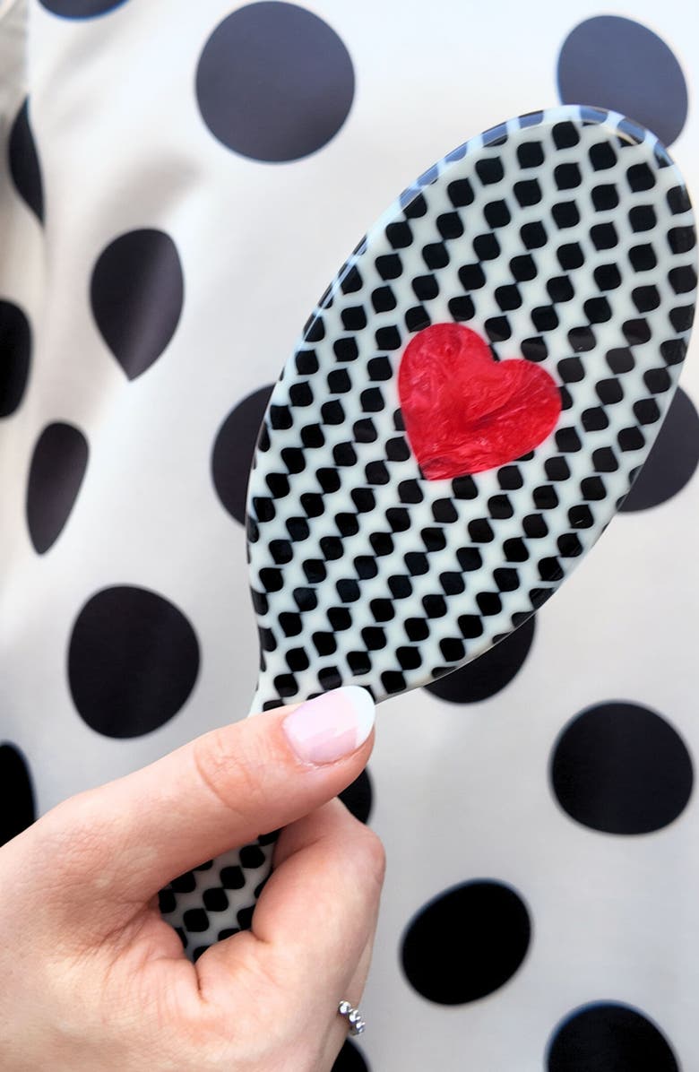 Solar Eclipse Hand Painted Polka Dot Heart Brush, Alternate, color, Black Multi