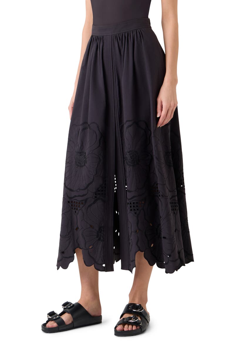 Akris punto Flower Eyelet Cotton Poplin Midi Skirt, Alternate, color, Black