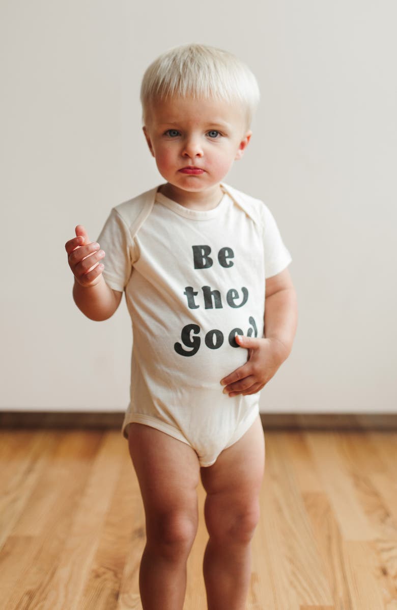 POLISHED PRINTS Be The Good Organic Cotton Bodysuit, Alternate, color, Natural