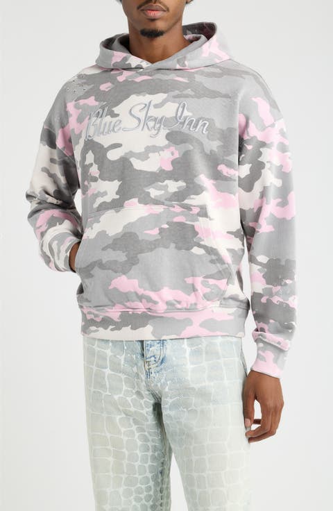 Pink Camo Distressed Cotton Hoodie