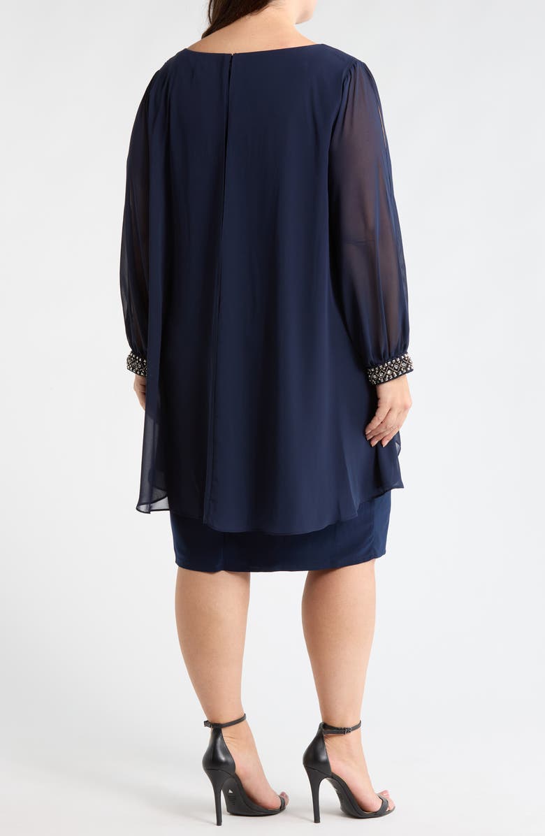 SL FASHIONS Beaded Overlay Long Sleeve Chiffon Cocktail Dress, Alternate, color,