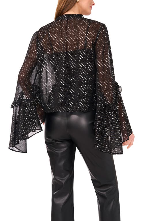 Vince Camuto Metallic Print Ruffle Sleeve Chiffon Top In Black