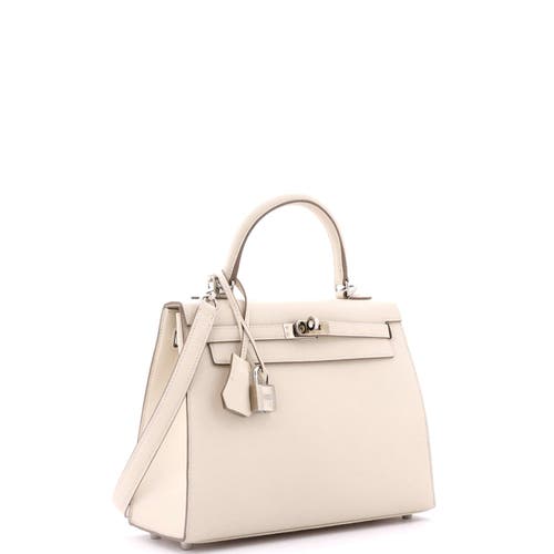 Pre-owned Hermes Hermes Kelly Handbag Light Epsom With Palladium Hardware 25 In White