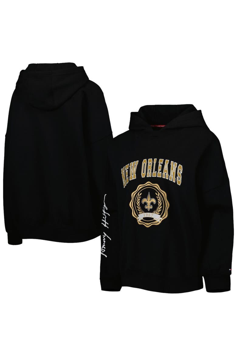 Women's Tommy Hilfiger Black New Orleans Saints Becca Drop Shoulder Pullover Hoodie, Main, color, Black