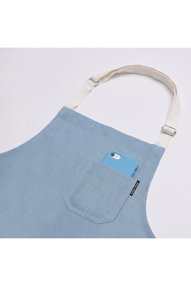 Everyday Linen Apron, Alternate, color, Dusty Blue / White