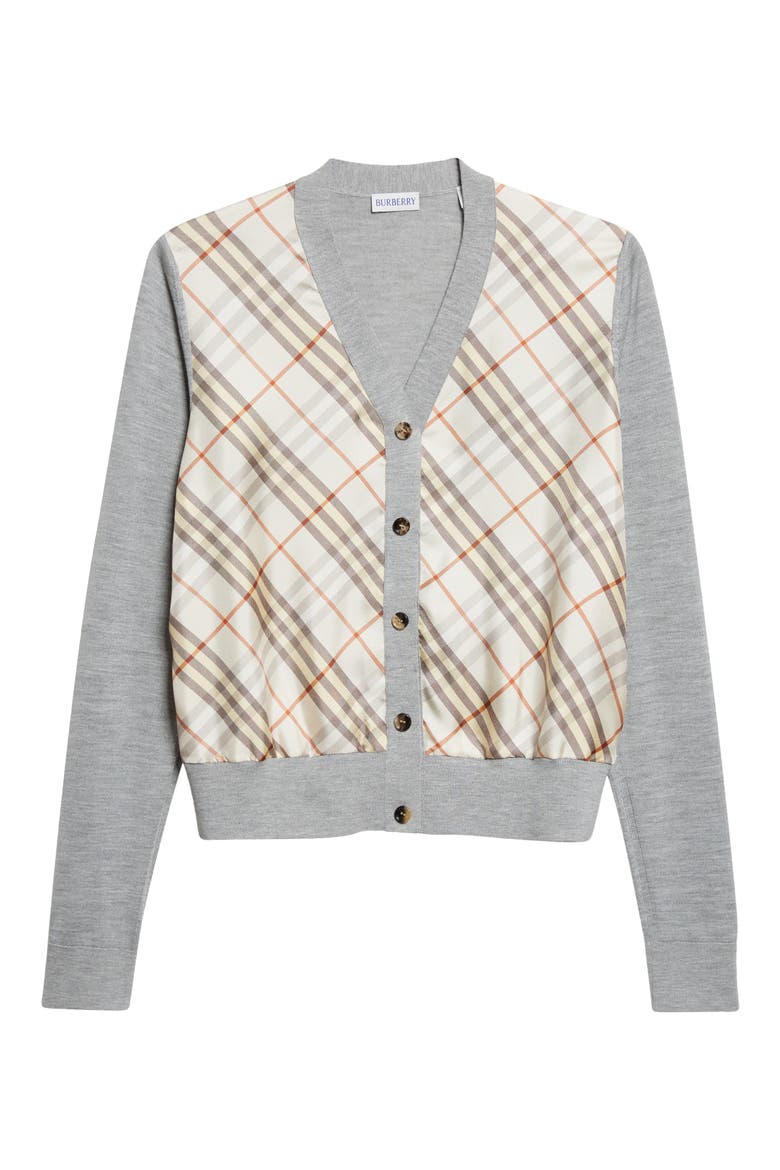 Sigourney Mixed Media Cardigan, Alternate, color, PEBBLE BEIGE CHECK