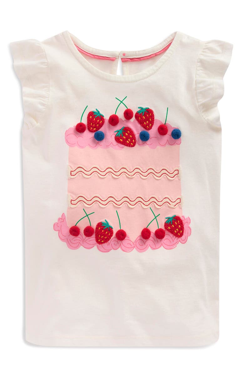 Mini Boden Kids' Cake Appliqué Cotton Graphic T-Shirt, Main, color, Ivory Cake