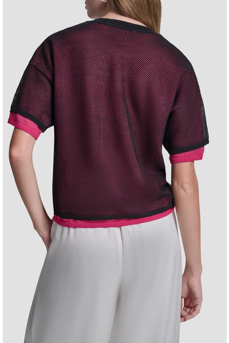 Boxy Mesh Overlay Top, Alternate, color, BLACK/HOT PINK