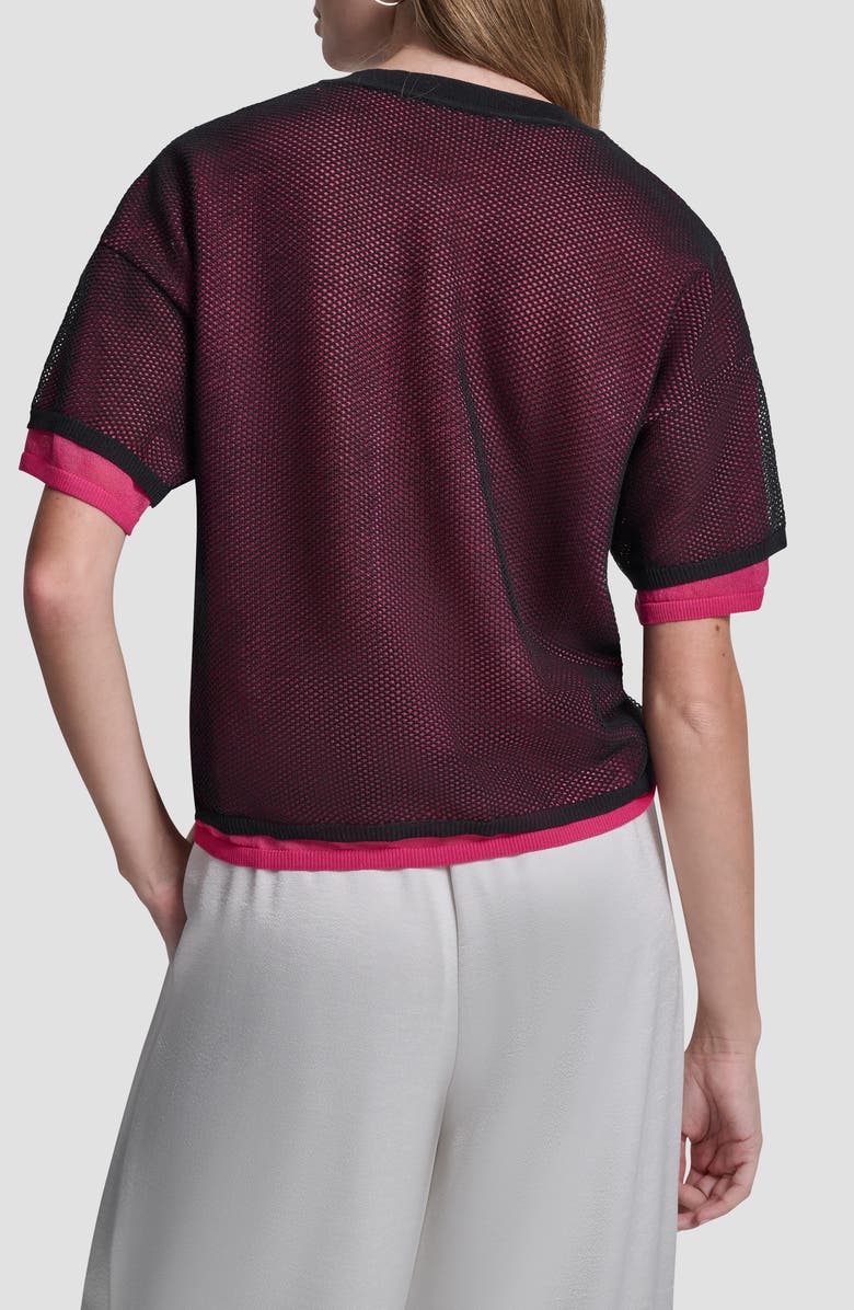 DKNY Boxy Mesh Overlay Top, Alternate, color, Black/Hot Pink