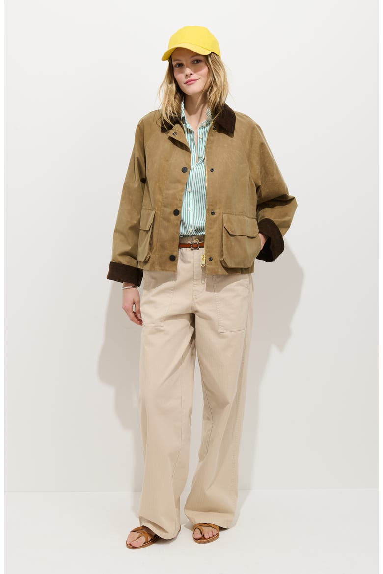 Chiltern Corduroy Trim Waxed Cotton Crop Jacket, Alternate, color, VINTAGE KHAKI