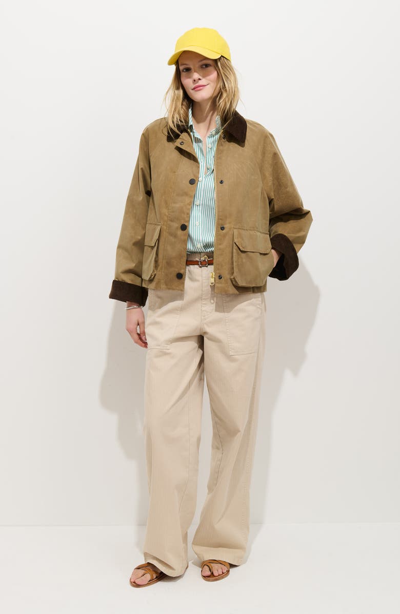 Alex Mill Chiltern Corduroy Trim Waxed Cotton Crop Jacket, Alternate, color, Vintage Khaki