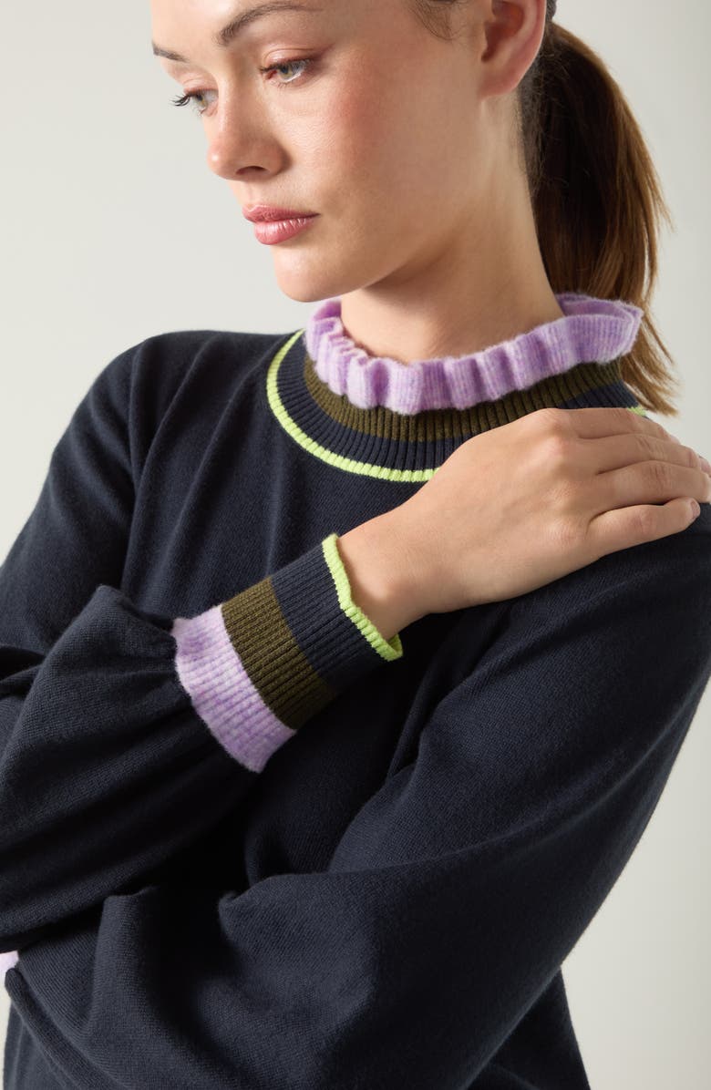 LK Bennett Alina Stripe Mock Neck Sweater, Alternate, color, Navy Multi