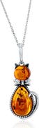 SIMONA Sterling Silver Amber Cat Pendant Necklace