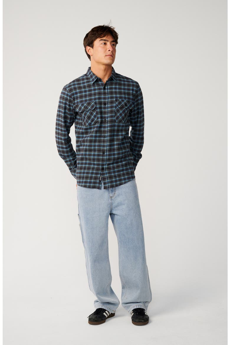 Check Cotton Button-Up Shirt, Alternate, color, WASHED BLACK