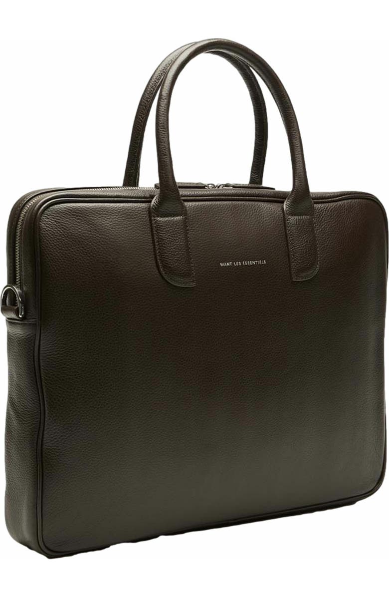 WANT Les Essentiels Lesage Pebble-Grained Leather Computer Bag, Alternate, color, Dark Brown