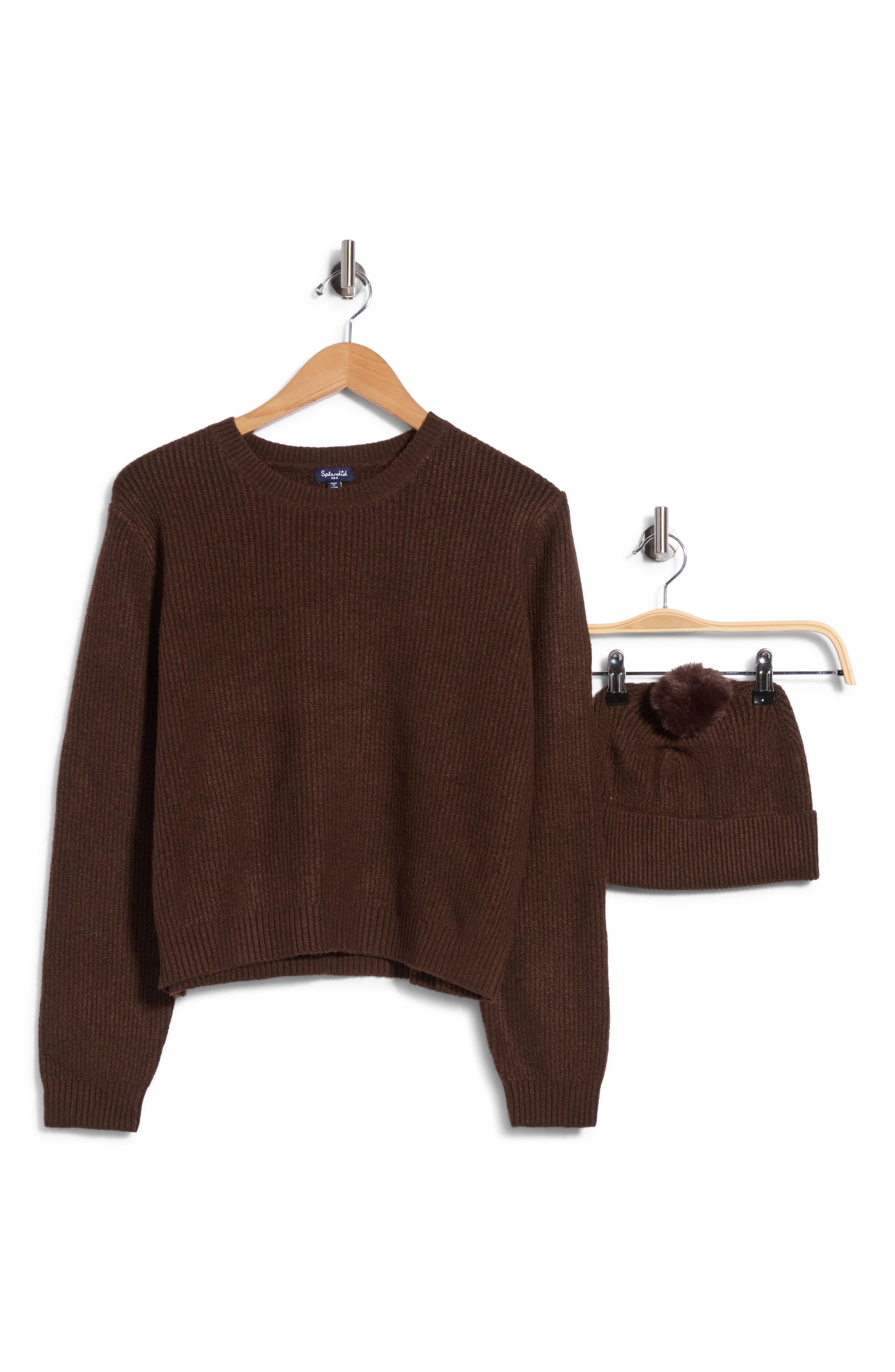 Crewneck Sweater & Faux Fur Pompom Beanie Set