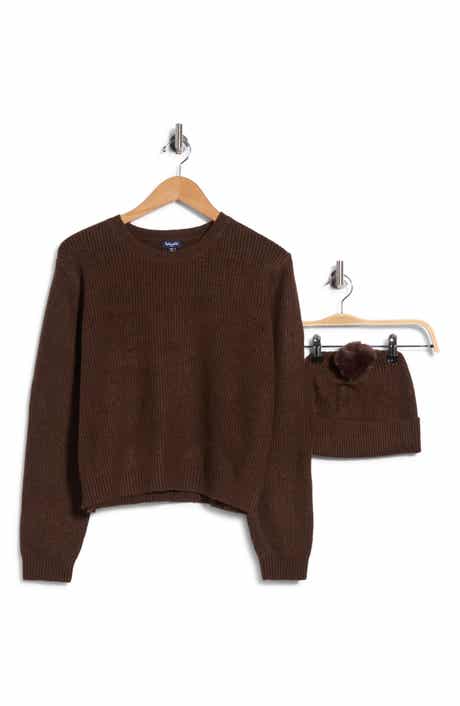 Crewneck Sweater & Faux Fur Pompom Beanie Set