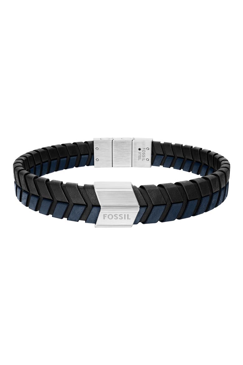 Men's Woven Leather Bracelet, Main, color, BLUE/ BLACK