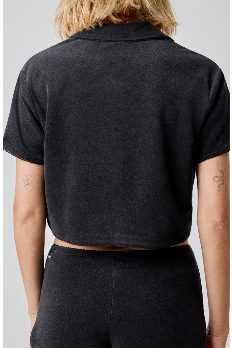 Terry Cloth Crop Snap-Up Shirt, Alternate, color, BLACK