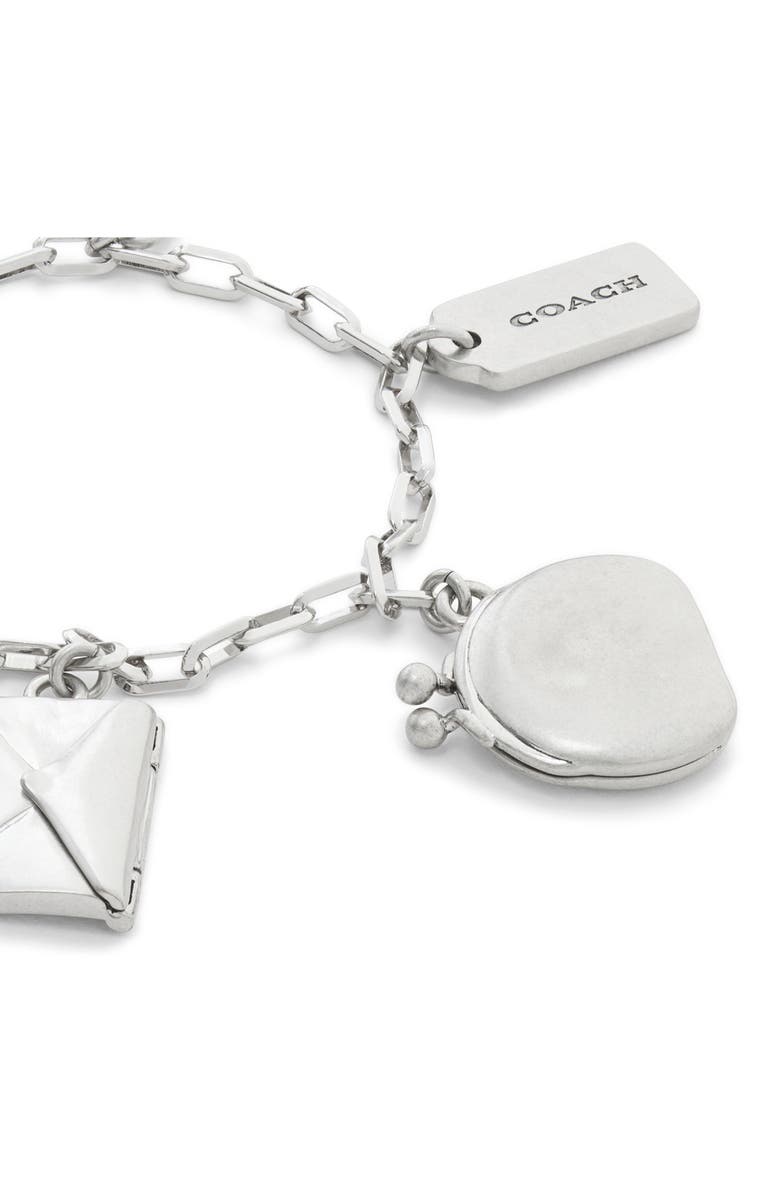 COACH Heart & Book Charm Bracelet, Alternate, color, Antique Silver