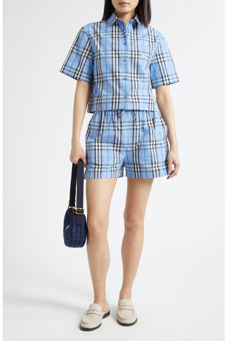 Abby Check Short Sleeve Button-Up Shirt, Alternate, color, CORNFLOWER BLUE CHECKERED