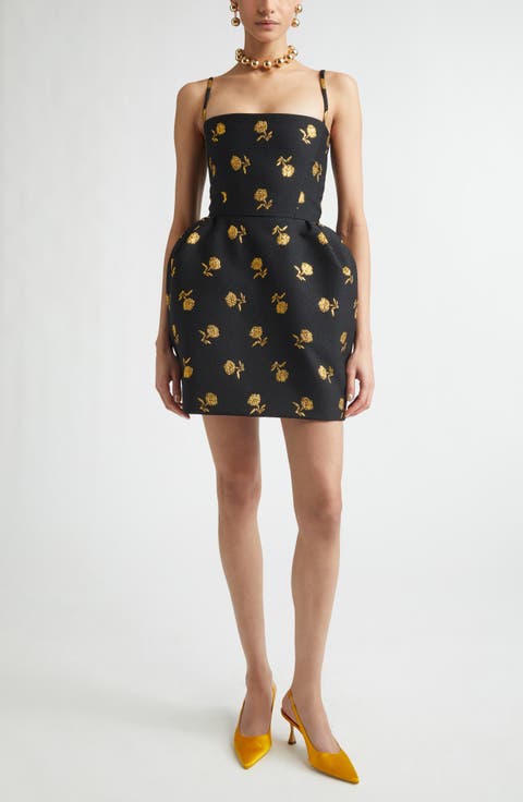 Carnation Metallic Brocade Bell Shape Minidress