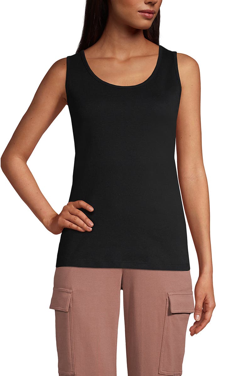 Lands' End Cotton Tank Top, Main, color, Black