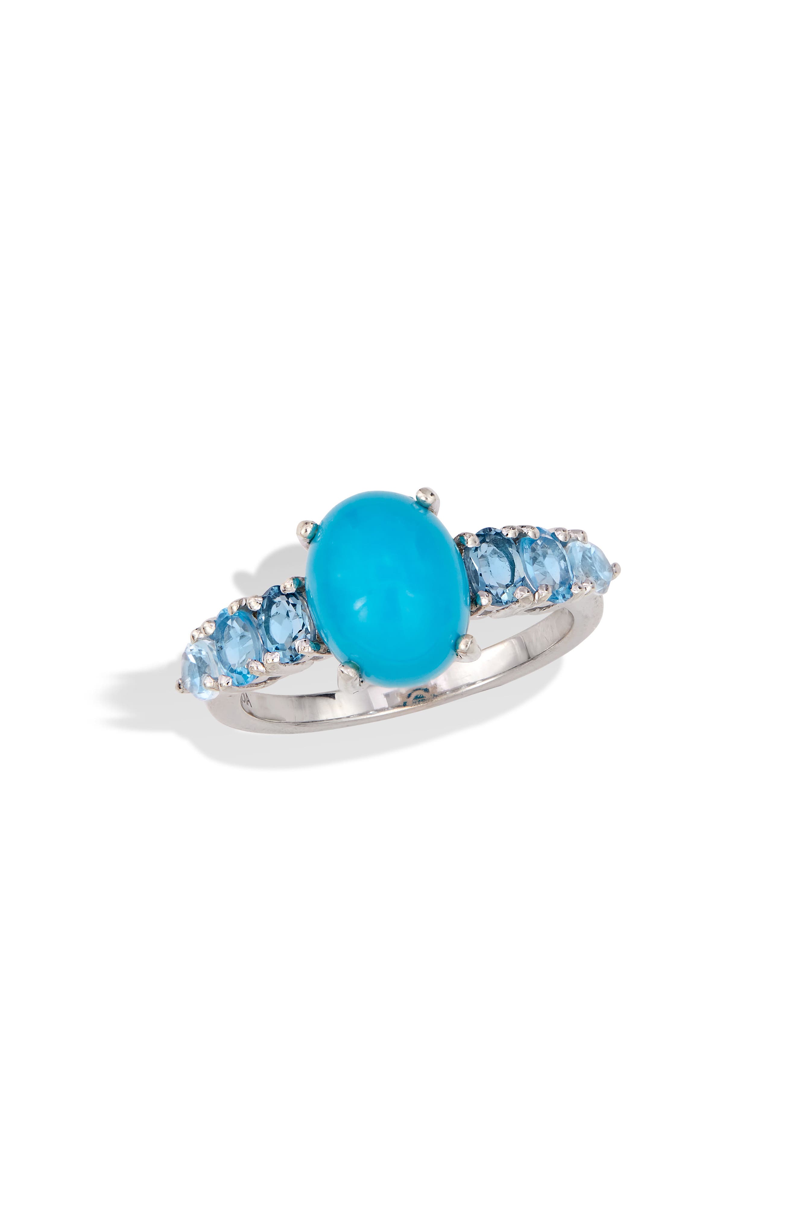 SAVVY CIE JEWELS Rhodium Plated Sterling Silver Sleeping Beauty Turquoise & Blue Topaz Ring