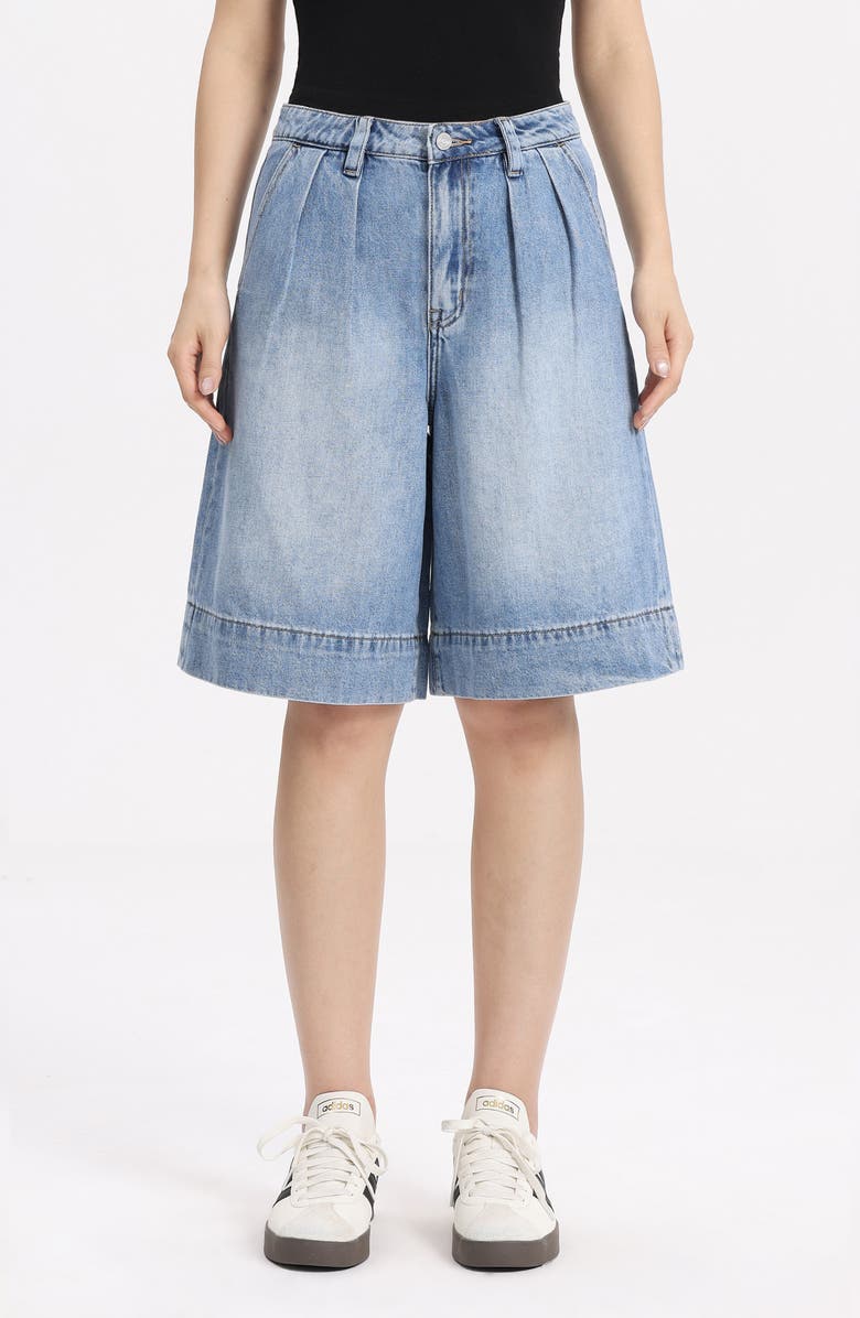 Bayeas Pleated High Waist Denim Bermuda Shorts, Main, color, 