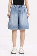 Bayeas Pleated High Waist Denim Bermuda Shorts