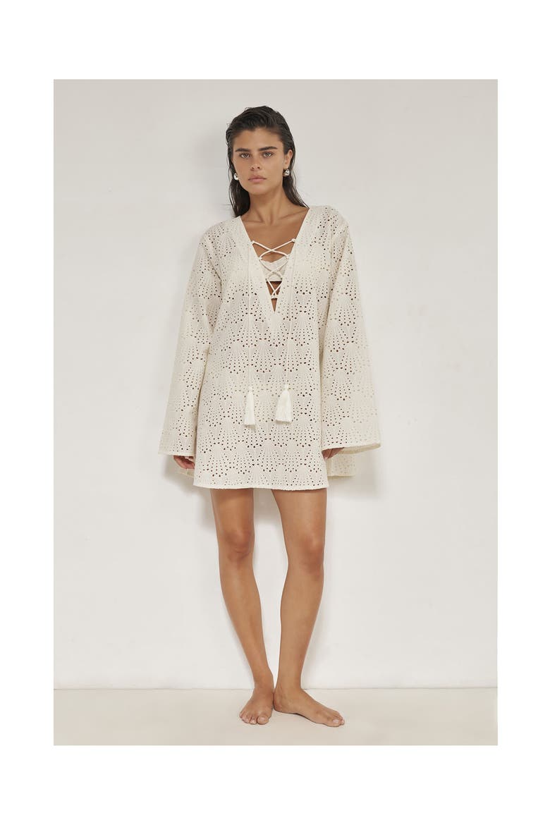 Giselle Guipure Lace Mini Dress Cover-Up, Alternate, color, Cream