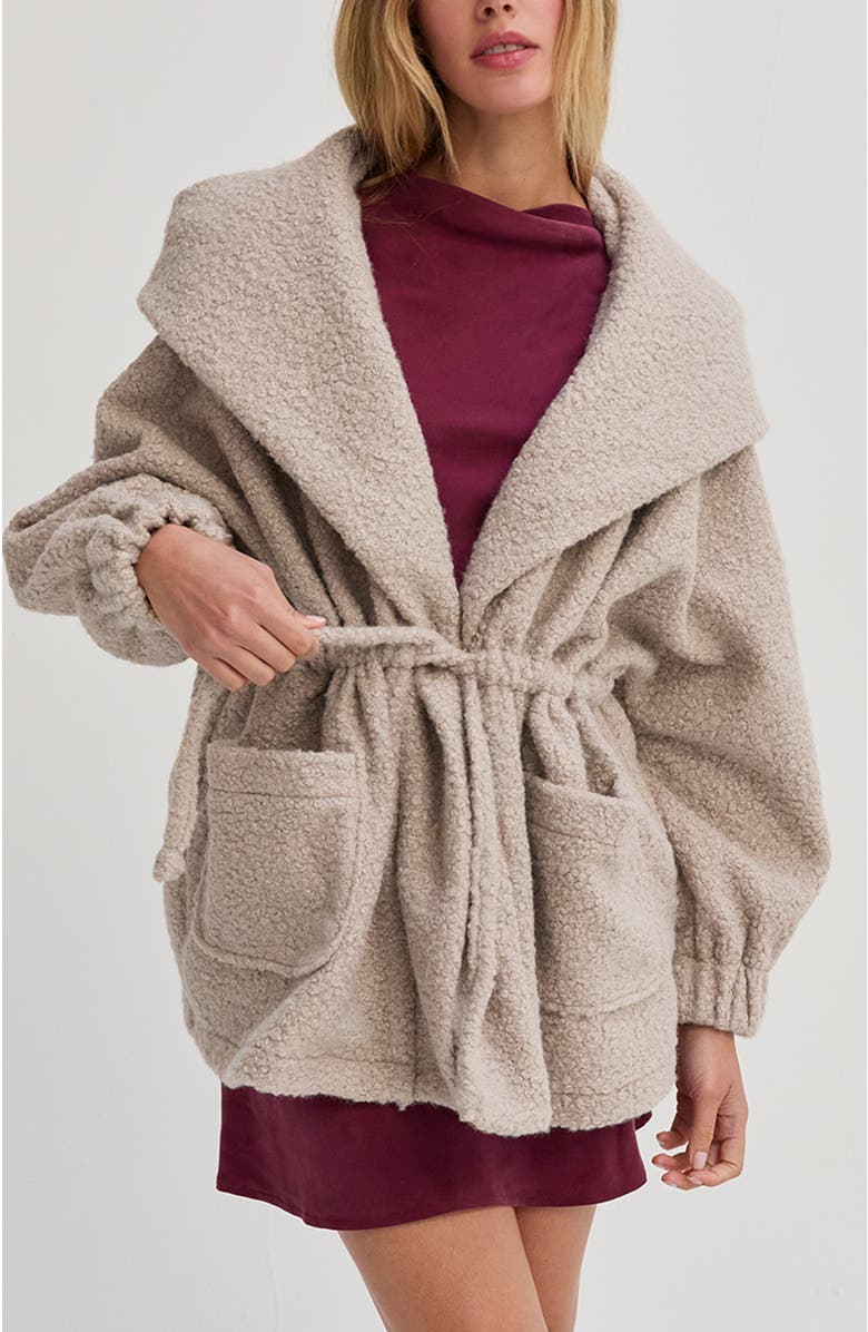 CRESCENT Cinched Waist Hooded Boucle Jacket, Main, color, Stone