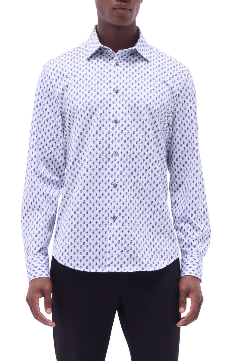 Bugatchi Jules OoohCotton<sup>®</sup> Paisley Button-Up Shirt, Main, color, Platinum
