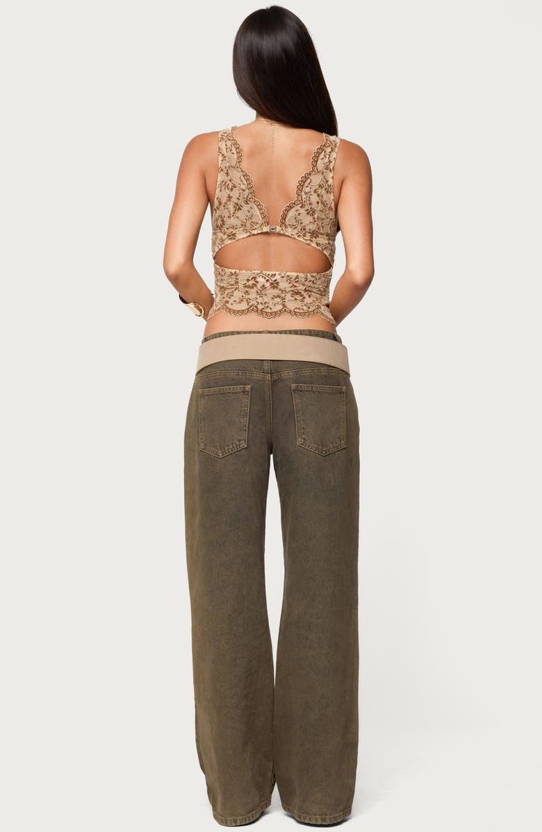 EDIKTED Araura Floral Sheer Crop Top, Alternate, color, Brown