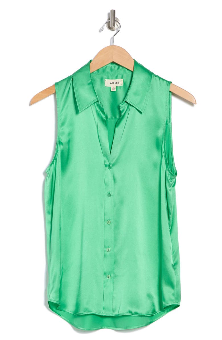 L'AGENCE Emmy Sleeveless Silk Blouse, Alternate, color, Island Green