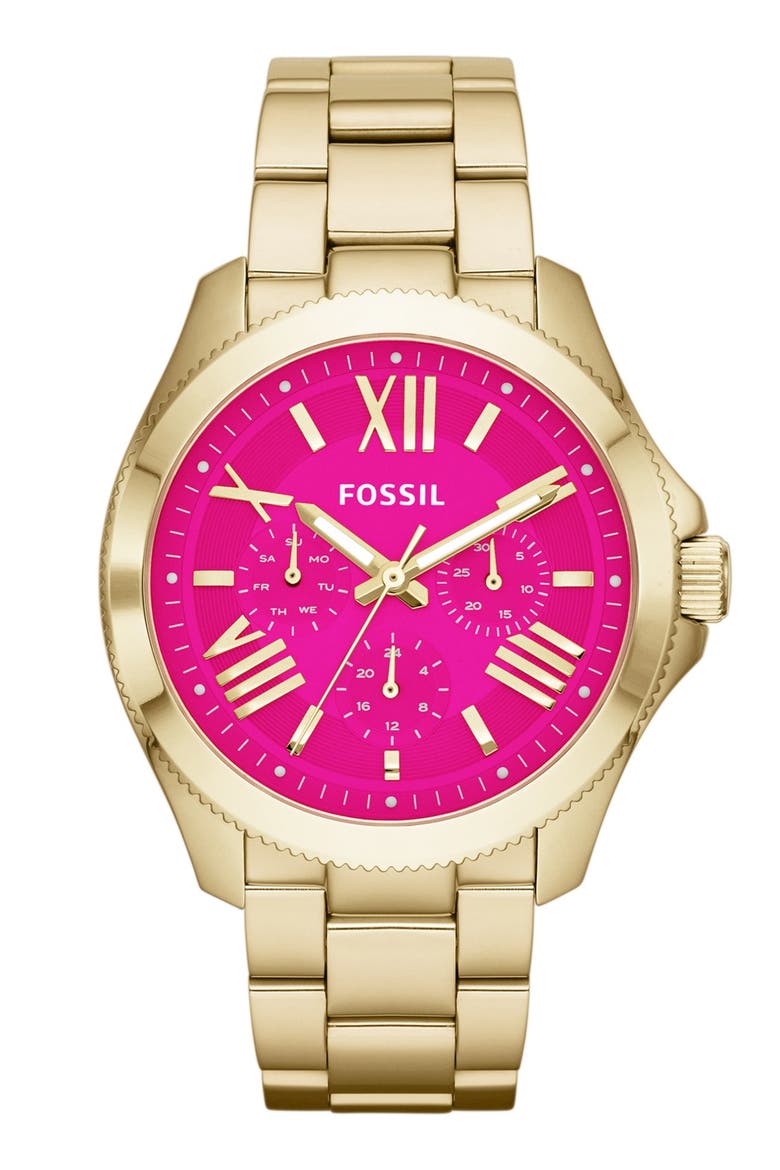 'Cecile' Multifunction Bracelet Watch, 40mm, Main, color, GOLD/ PINK
