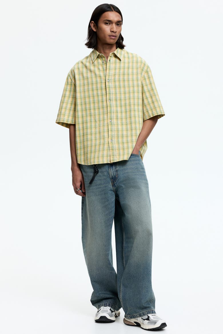 Regular Fit Short-sleeved Shirt, Alternate, color, Light green/checked