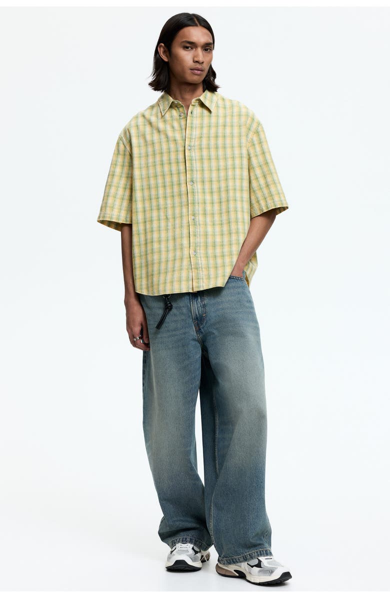 H&M Regular Fit Short-sleeved Shirt, Alternate, color, Light Green/Checked