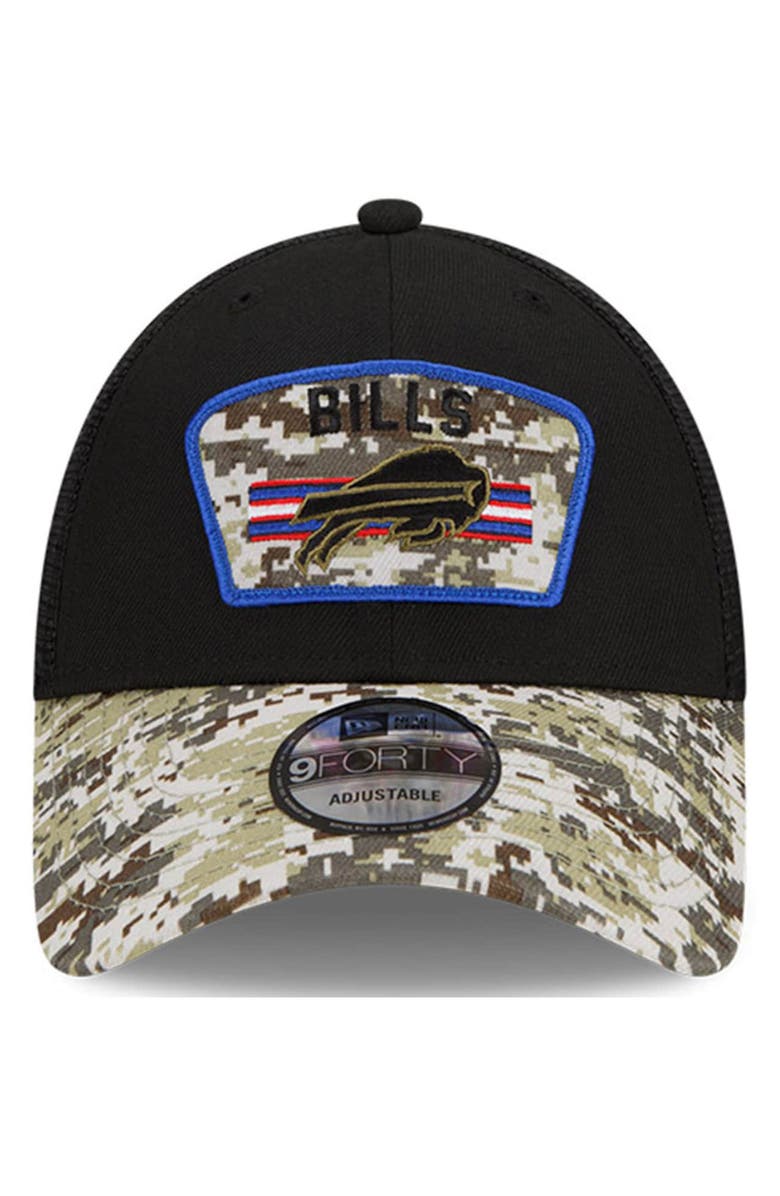 New Era Men's New Era Black/Camo Buffalo Bills 2021 Salute To Service Trucker 9FORTY Snapback Adjustable Hat, Alternate, color, 