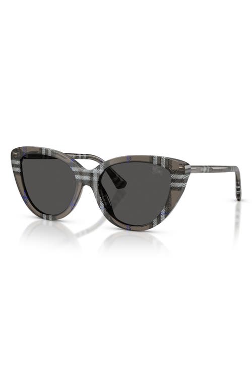 Burberry 55mm Cat Eye Sunglasses In Check Lichen/dark Grey