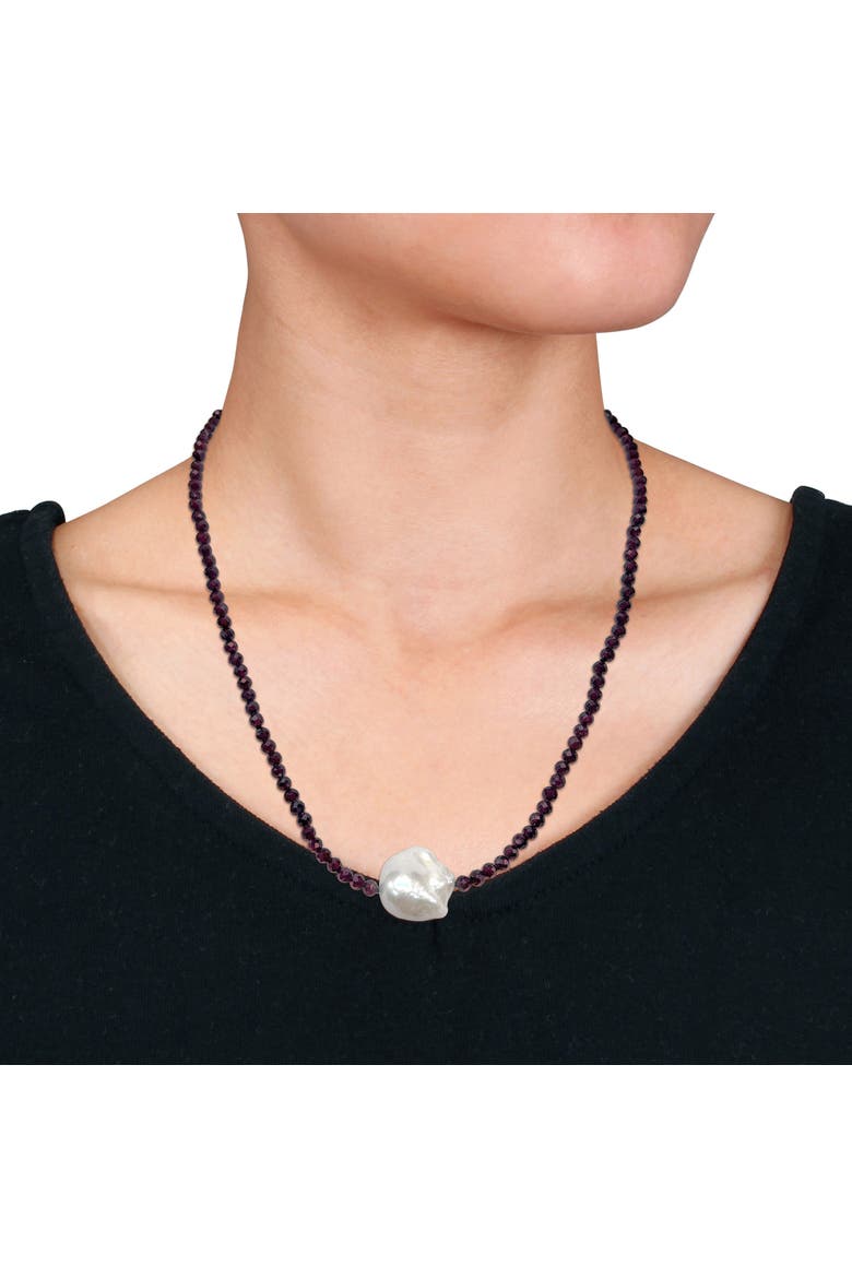 Cultured Pearl & Purple Garnet Beaded Necklace, Alternate, color, Garnet