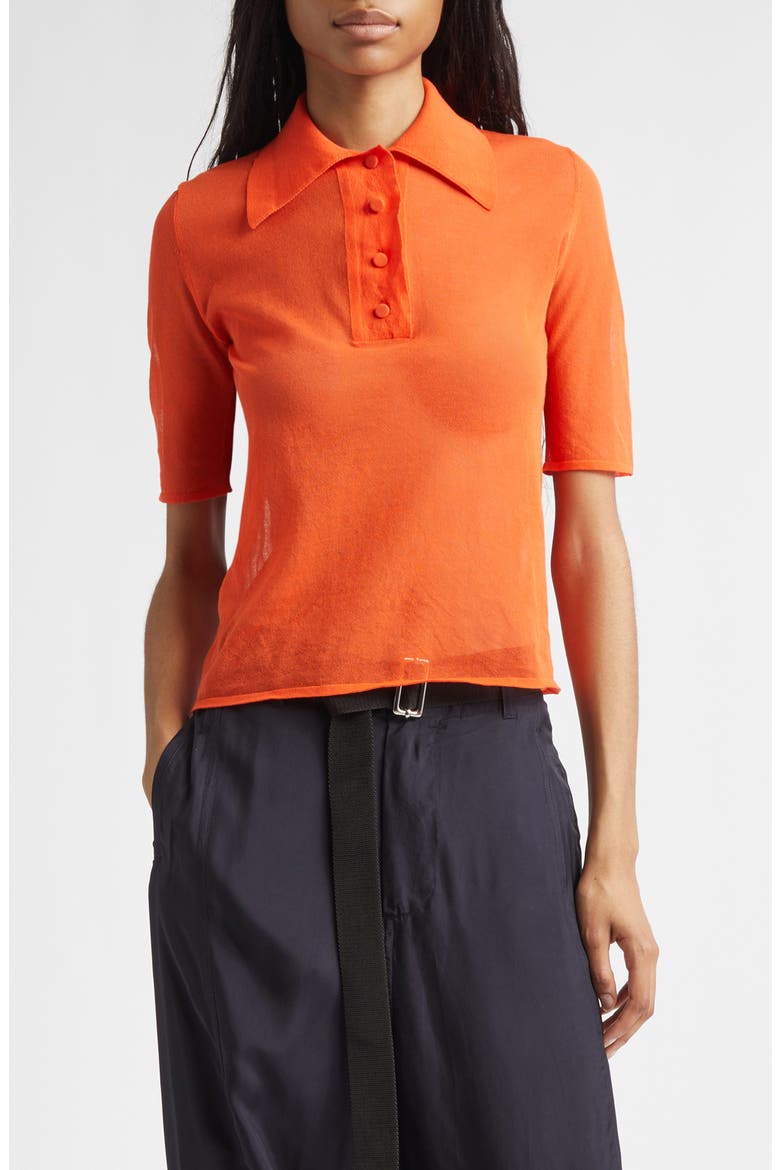 Cotton Blend Polo Sweater, Main, color, POPPY
