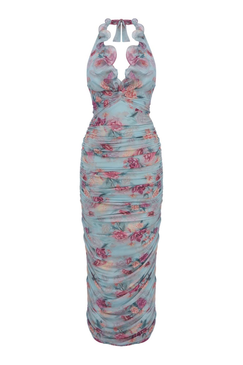 Flora Mist Midi Dress, Alternate, color, BLUE