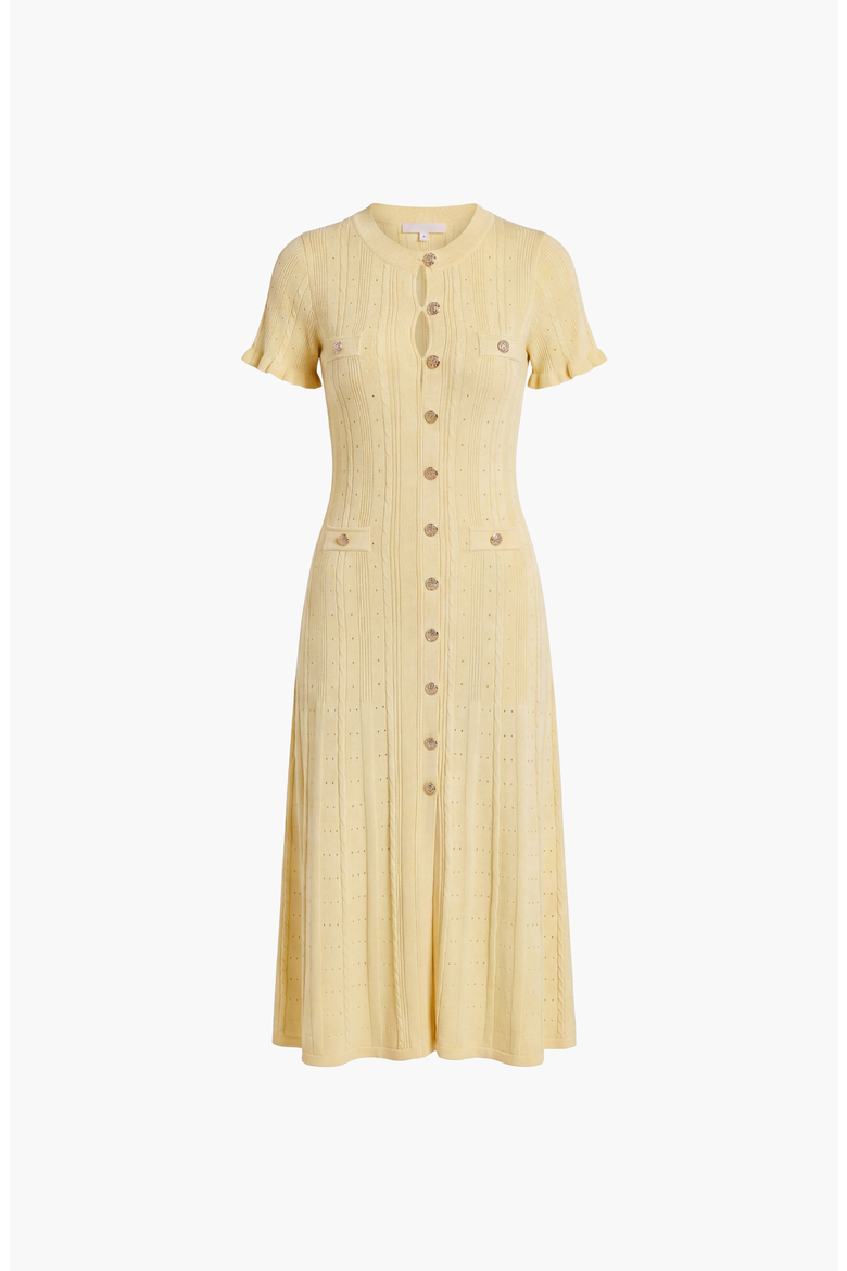 Button Front Knit Short Sleeve Midi Dress, Alternate, color, Yellow