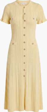 Modenaire Button Front Knit Short Sleeve Midi Dress