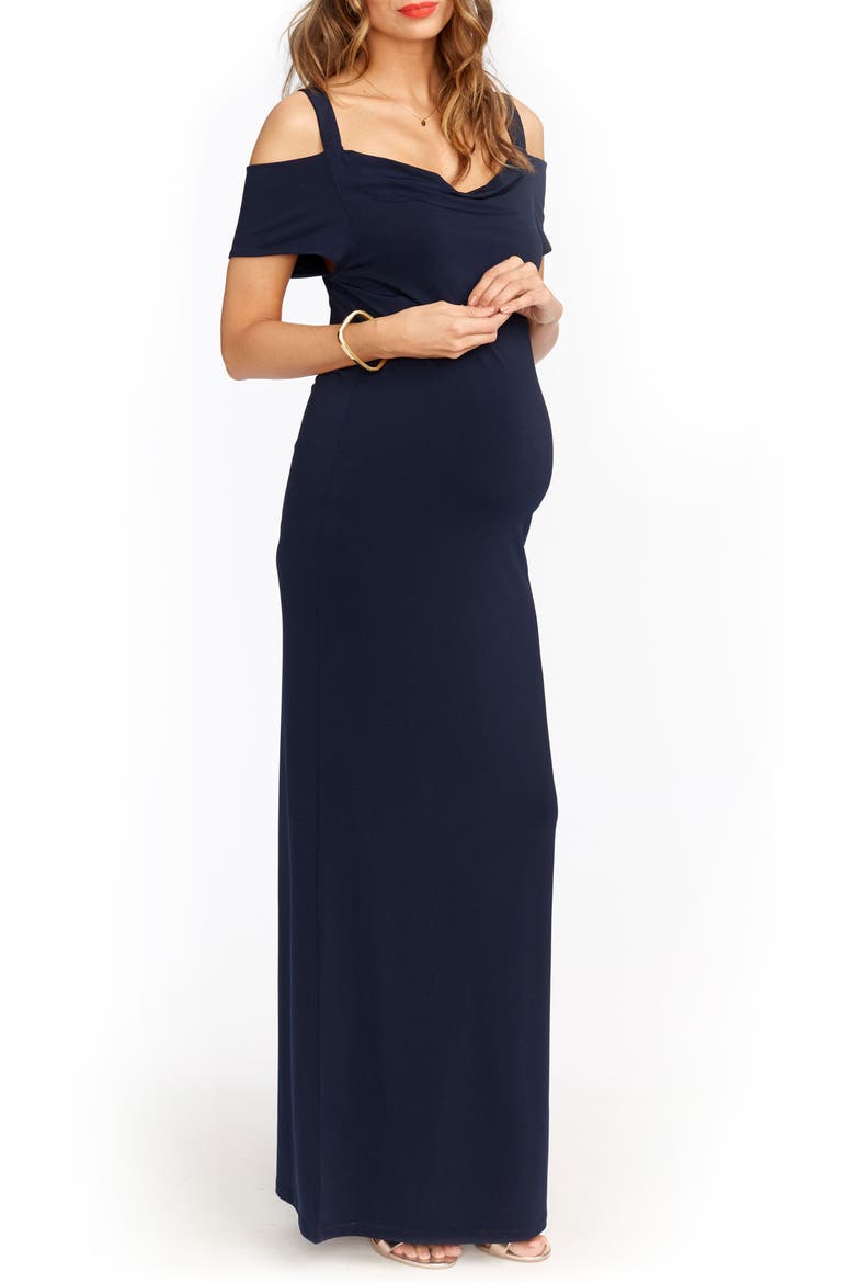 Jillian Cold Shoulder Maternity Maxi Dress, Alternate, color, NAVY