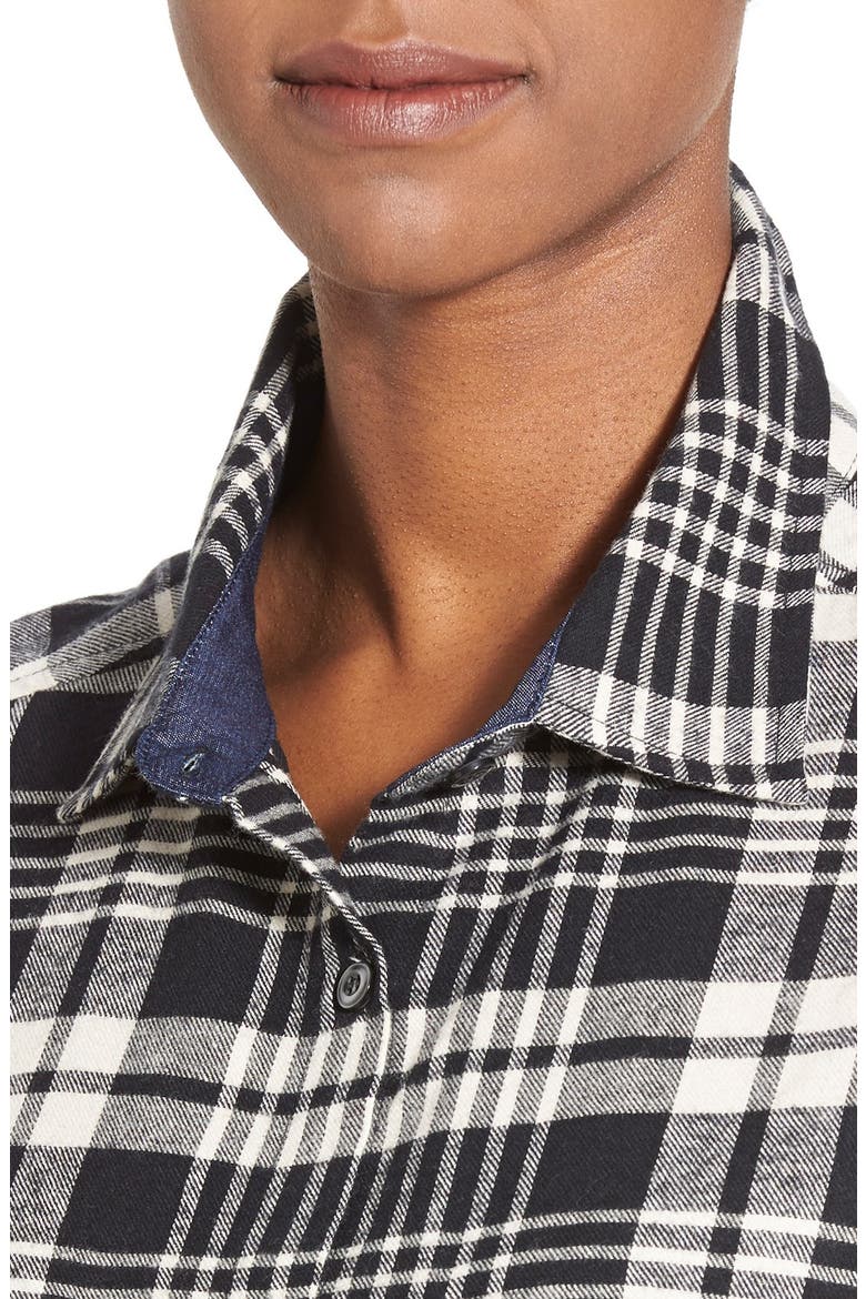 Plaid Cotton Blend Shirtdress, Alternate, color, BLACK