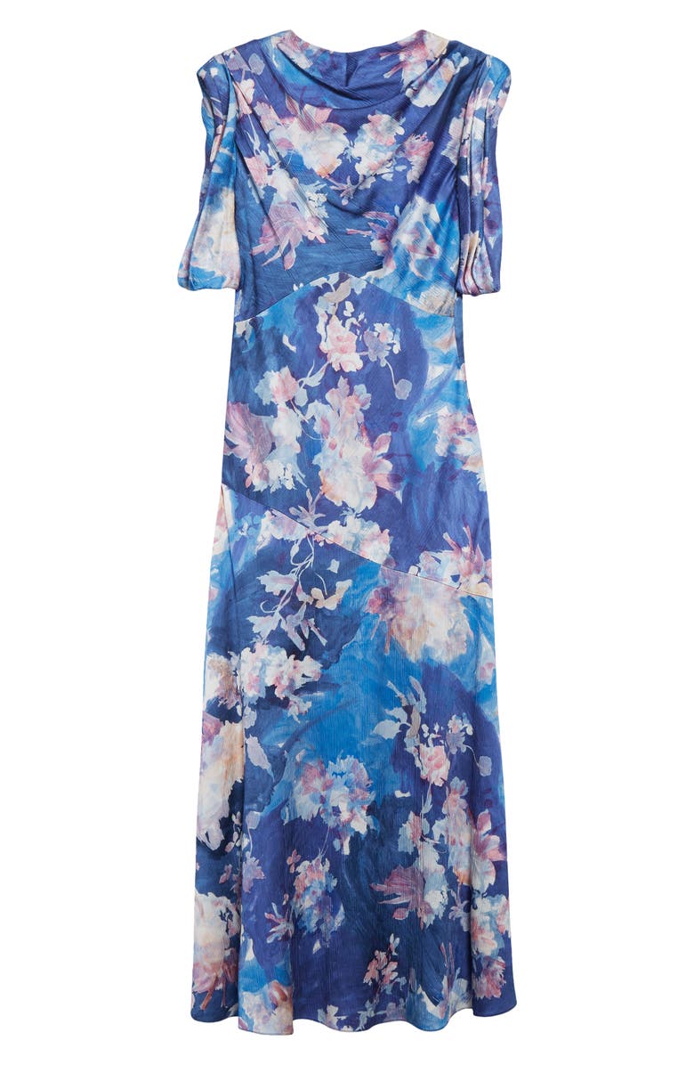Erdem Floral Print Sleeveless Crinkled Satin Midi Dress, Alternate, color, Artist Garden Pale Cobalt