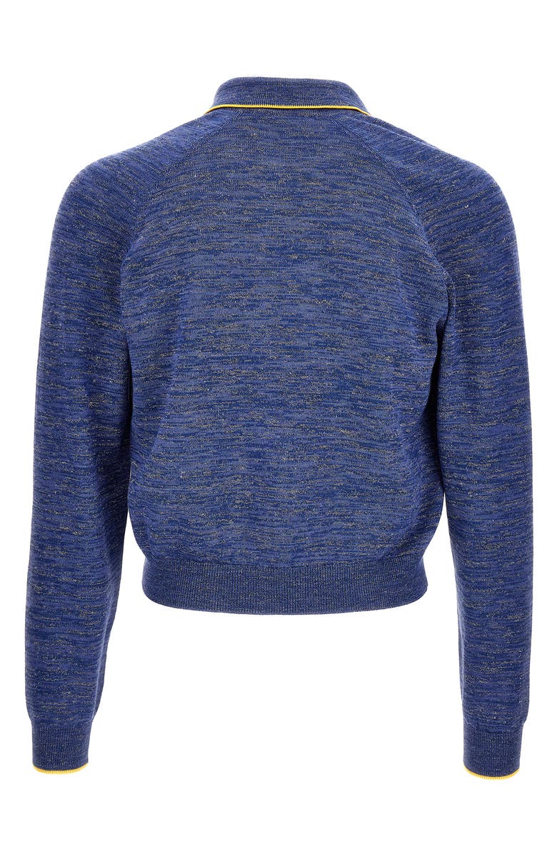 Versace First Line Greca Jacquard Wool & Silk Blend Mouliné Zip Cardigan, Alternate, color, Sky